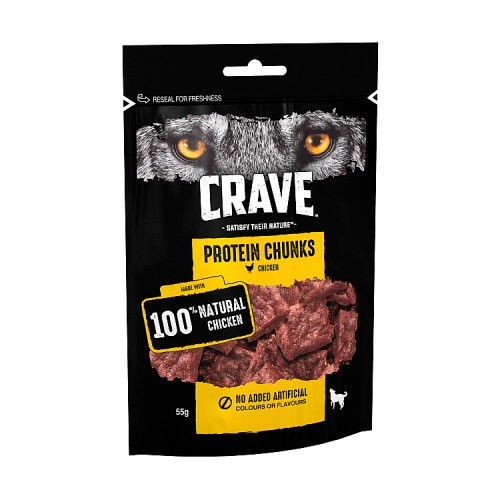 Crave Natural Grain Free Protein Chunks Adult Dog Treat Chicken 55g.