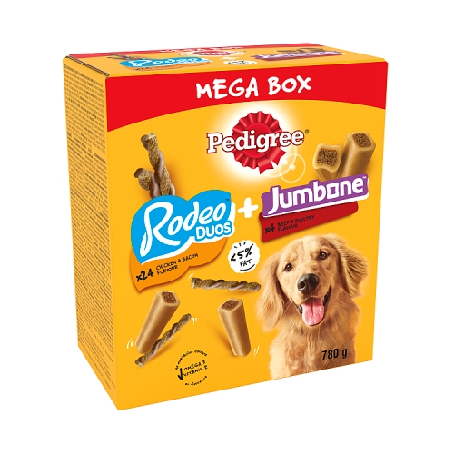 Pedigree Rodeo Duos & Jumbone Medium Dog Treats Mega Box 28 Chews 780g.
