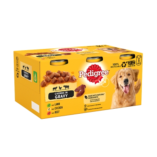Pedigree Adult Wet Dog Food Tins Mixed in Gravy 6x400g.