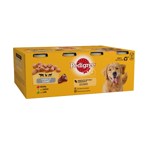 Pedigree Can Adult Dog Wet Chunks in Loaf Original, Chicken & Lamb 12x400g.