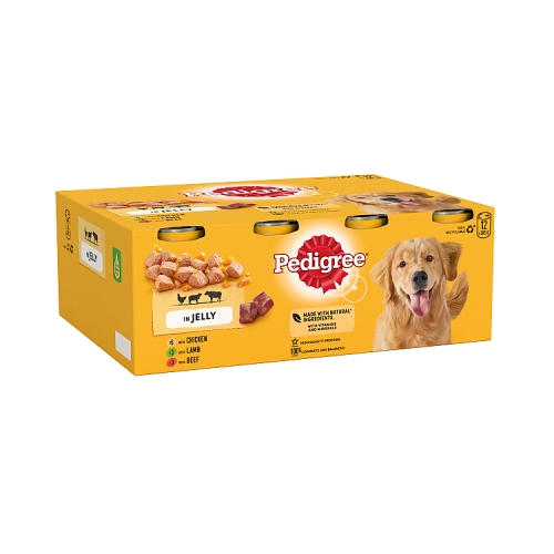Pedigree Adult Wet Dog Food Tins Mixed in Jelly 12x385g.