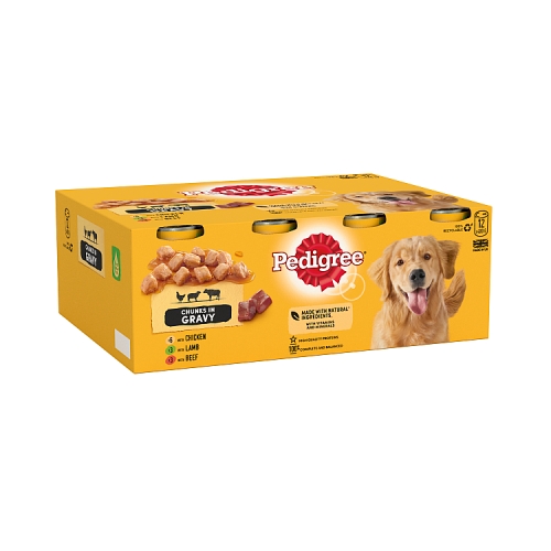 Pedigree Adult Wet Dog Food Tins Mixed in Gravy 12x400g.
