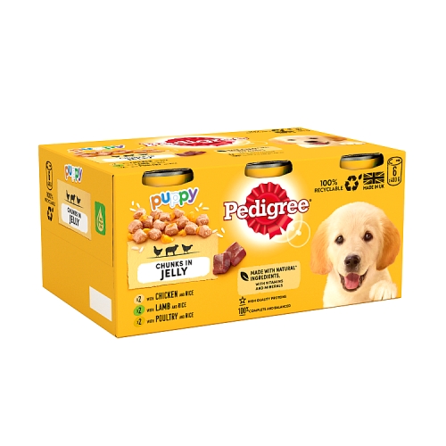 Pedigree Puppy Wet Dog Food Tins Mixed in Jelly 6x400g.