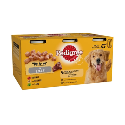 Pedigree Adult Wet Dog Food Tins Mixed in Loaf 6x400g.