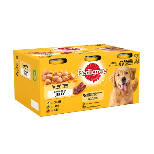 Pedigree Adult Wet Dog Food Tins Mixed in Jelly 6x385g.