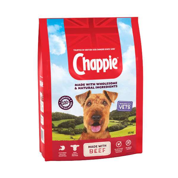Chappie Complete Adult Dry Dog Food Beef & Wholegrain Cereal 15kg.