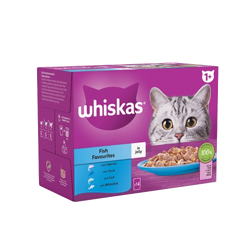 Whiskas 1+ Fish Favourites Adult Wet Cat Food Pouches in Jelly 12x85g.