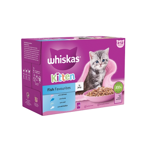 Whiskas Kitten Fish Favourites Wet Cat Food Pouches in Jelly 12x85g.