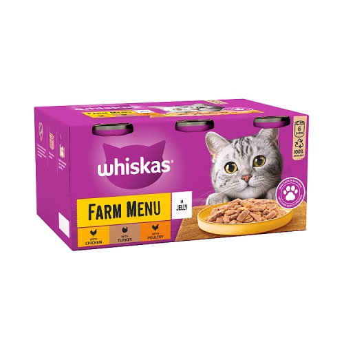 Whiskas Farm Menu Adult Wet Cat Food in Jelly Tin 6x400g.