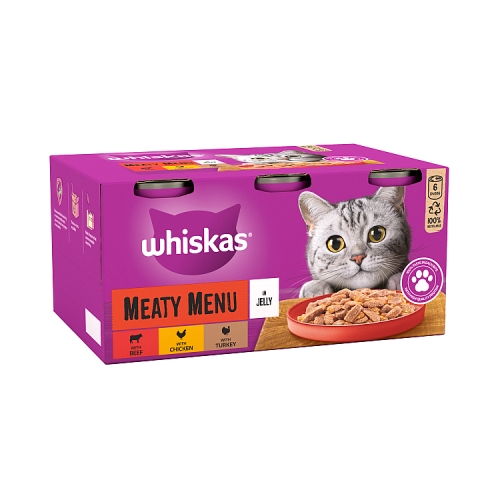 Whiskas Meaty Menu Adult Wet Cat Food in Jelly Tin 6x400g.