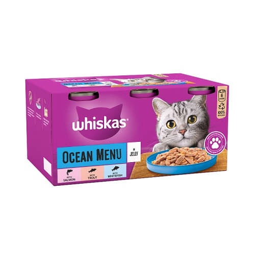 Whiskas Ocean Menu Adult Wet Cat Food in Jelly Tin 6x400g.