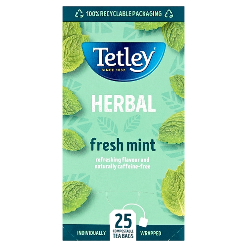 Tetley Herbal Fresh Mint 25 Compostable Tea Bags.