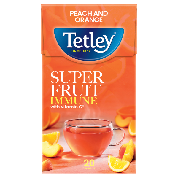 Tetley Super Fruit Immune Peach and Orange 20 Tea Bags 40g.