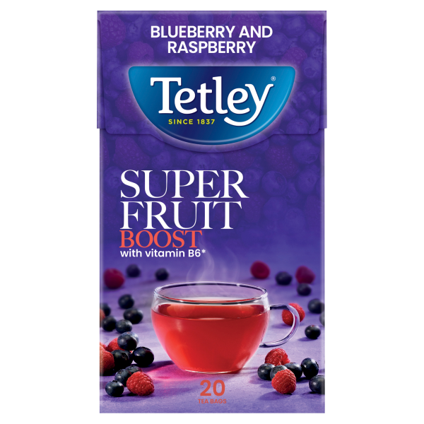 Tetley Super Fruits Boost Blueberry and Raspberry 20 Tea Bags 40g.