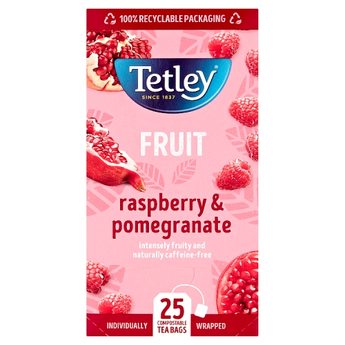 Tetley Fruit Raspberry & Pomegranate 25 Compostable Tea Bags 43.75g.