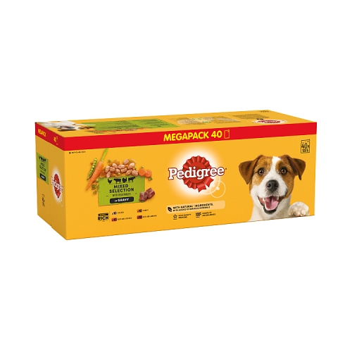 Pedigree Adult Wet Dog Food Pouches Mixed in Gravy Mega Pack 40x100g.