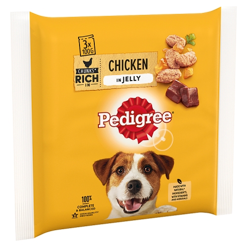 Pedigree Adult Wet Dog Food Pouches Chicken in Jelly 3x100g.