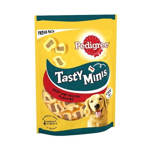 Pedigree Tasty Minis Adult Dog Treats Beef & Poultry Chewy Slices 155g.